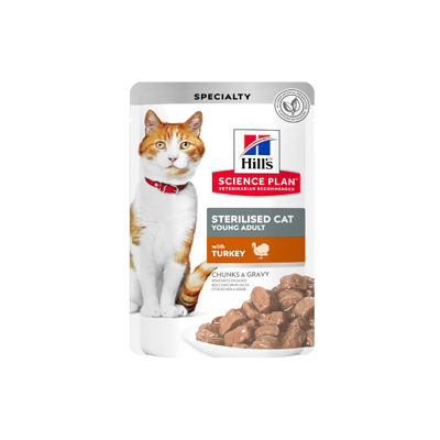 پوچ(سوپ) گربه ادالت جوان استریلایز هیلز طعم بوقلمون مدل(HILL'S SCIENCE PLAN Sterilised Cat Young Adult Cat Food with Turkey - pouch) با وزن 85 گرم
