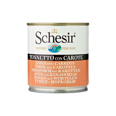 کنسرو سگ ادالت شسیر طعم ماهی تن با هویج مدل(Schesir Adult Tuna With Carrots) با وزن 285 گرم