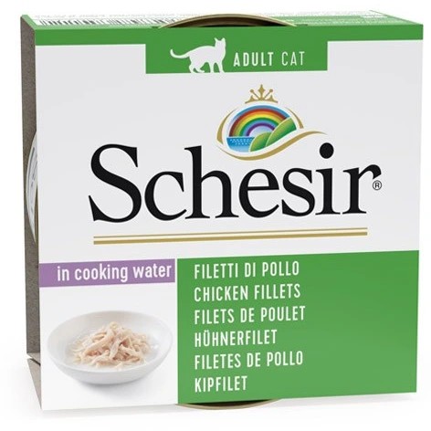کنسرو گربه فیله مرغ شسیر مدل Schesir Chicken Fillets In Cooking Water