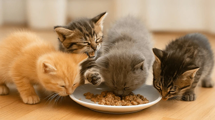 میزان غذای خشک بچه گربه هنگام تغذیه گروهی چند توله گربه بازیگوش