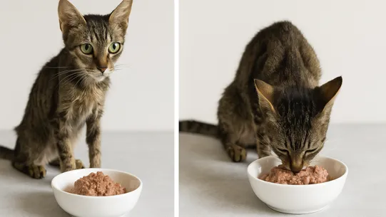 گربه لاغر قبل و بعد از خوردن غذای چاق کننده گربه 