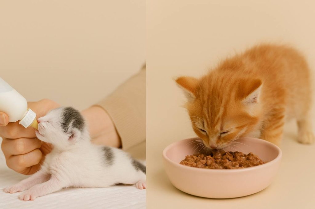 سیر تغذیه بچه گربه خیابانی از شیرخوارگی تا شروع غذای جامد