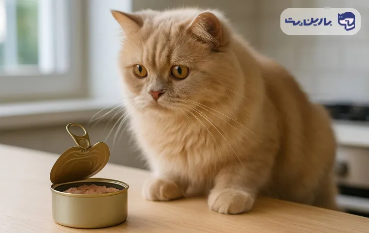 تصویر یک تن ماهی برای گربه نارنجی